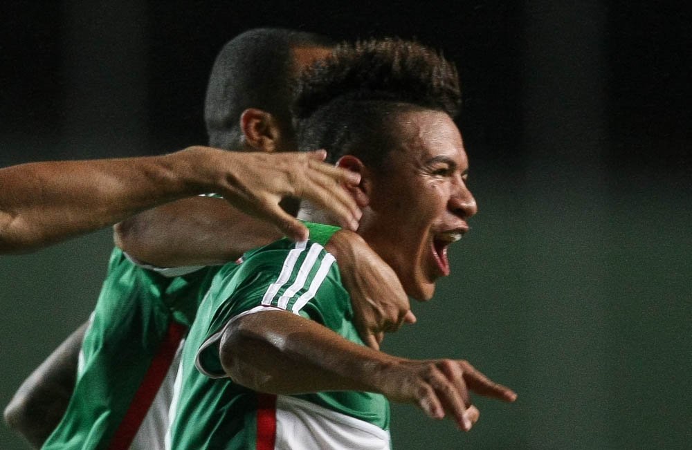 César Greco/Agência Palmeiras/Divulgação _ Marquinhos Gabriel marcou seu primeiro gol pelo Verdão neste domingo, no triunfo contra o Vitória, por 1 a 0