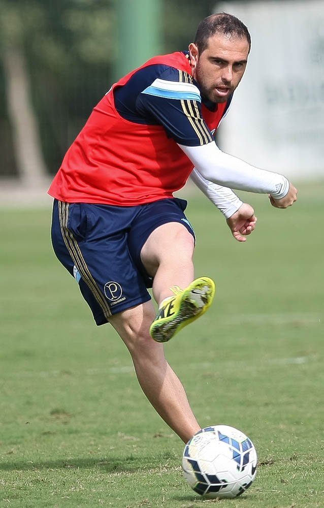Cesar Greco/Ag. Palmeiras/Divulgação _ Bruno César participou normalmente das atividades desta segunda-feira (23), em Atibaia-SP