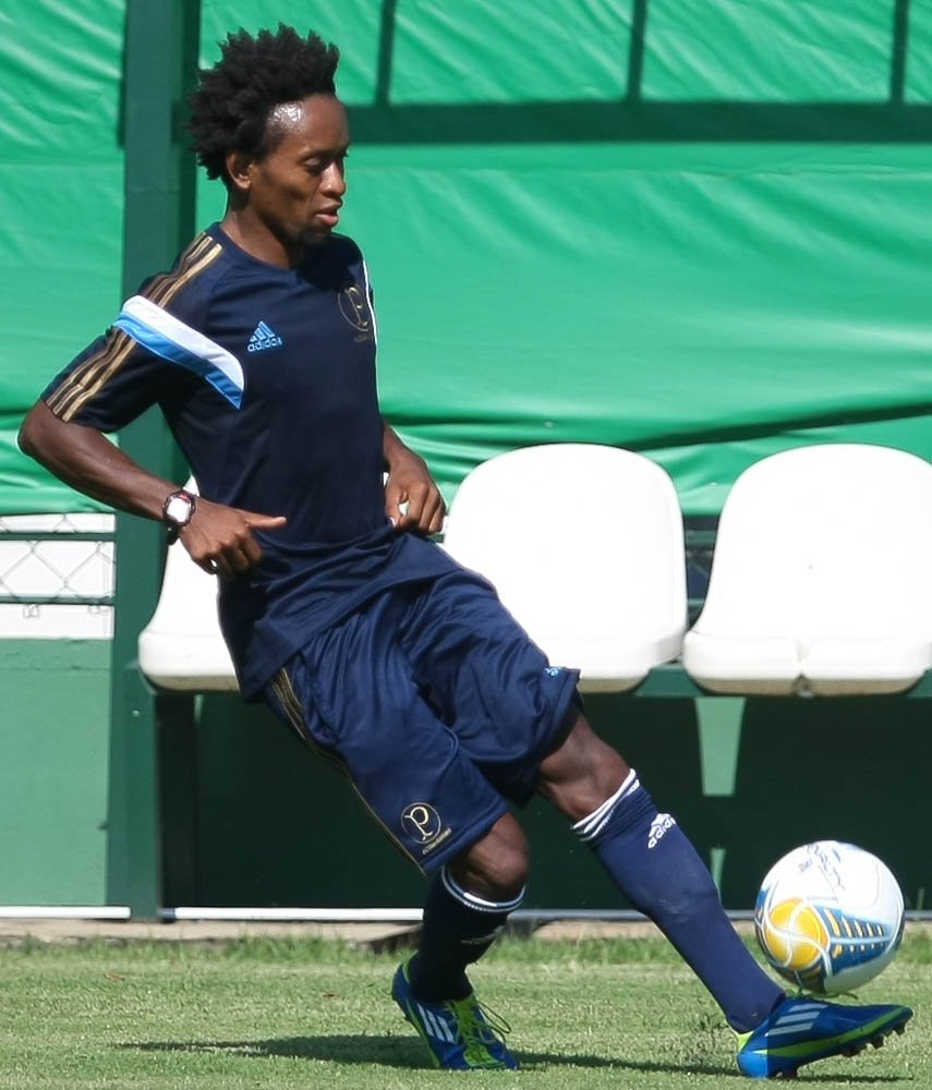 Cesar Greco/Ag.Palmeiras/Divulgação _ Zé Roberto em ação no treino desta sexta-feira (9)