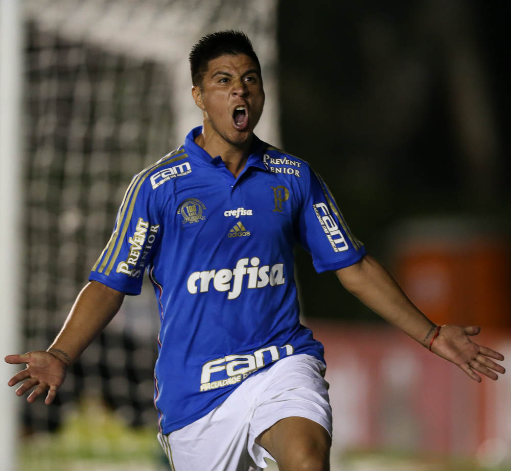 Cesar Greco/Ag.Palmeiras/Divulgação _ Cristaldo foi o autor do primeiro gol do Palmeiras, na vitória por 4x1 no noite desta quarta-feira (04)