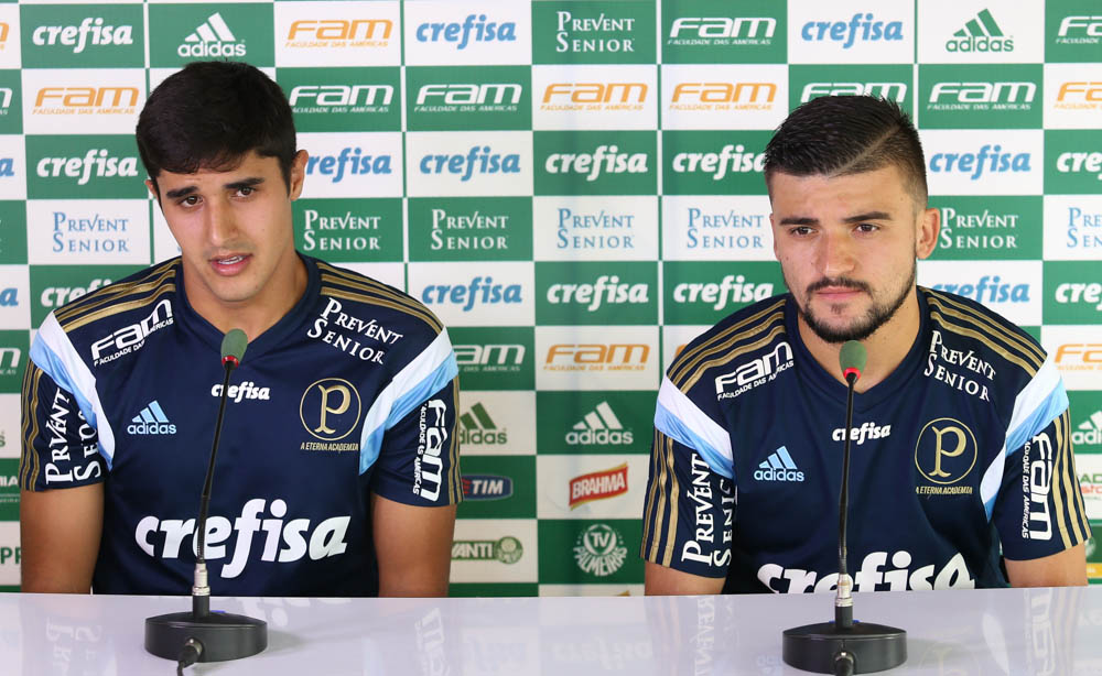 Cesar Greco/Ag.Palmeiras/Divulgação_Victor Luis concedeu entrevista coletiva com Thiago Martins na tarde desta quinta (14)
