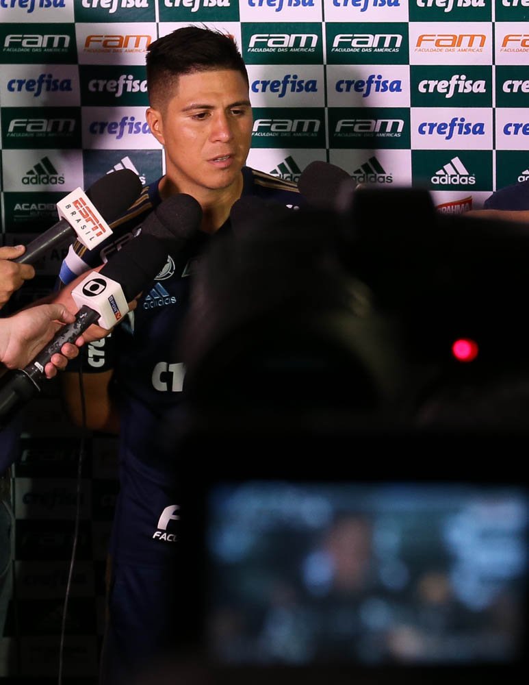 Cesar Greco/Ag.Palmeiras/Divulgação_Cristaldo concedeu entrevista coletiva na Academia de Futebol nesta segunda (29)