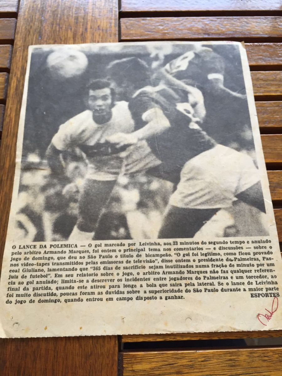 Leivinha teve gol anulado na final do Paulistão 1971