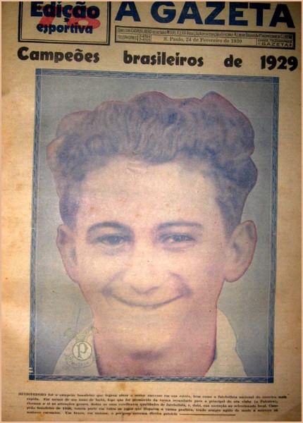 Divulgação _ Ministrinho foi capa de jornal após ser campeão brasileiro de 1929 com a Seleção Paulista