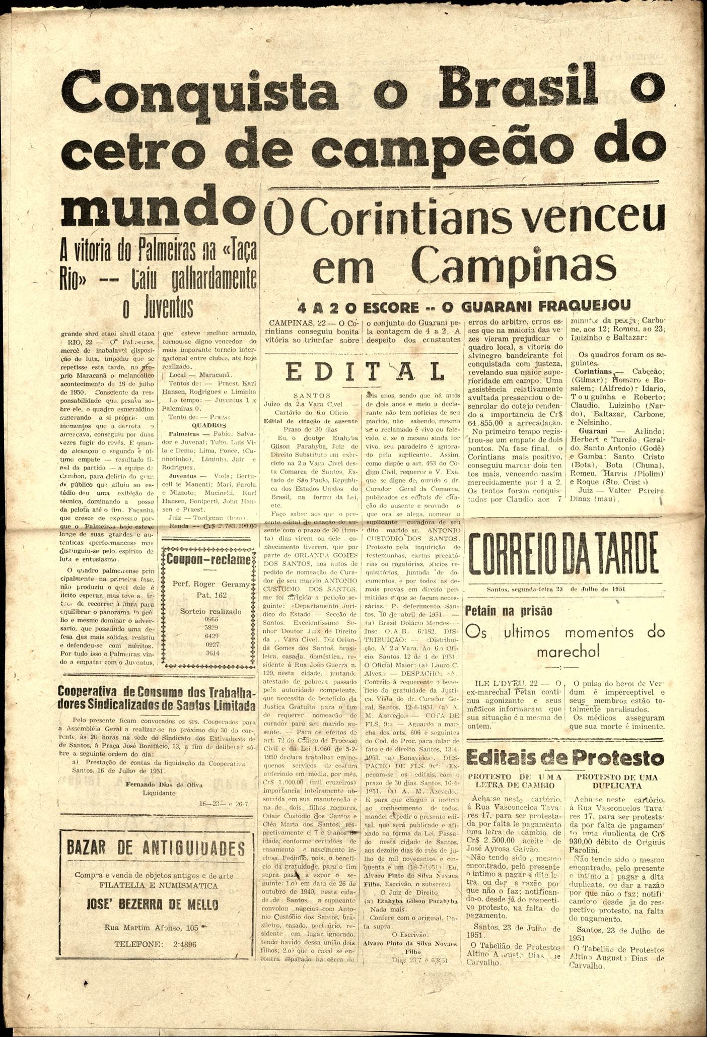 Página do jornal Correio da Tarde