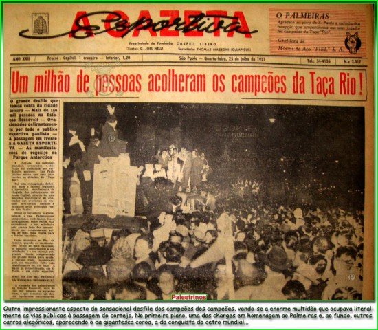 Palmeiras comemora 67 anos do título mundial de 1951; relembre a conquista