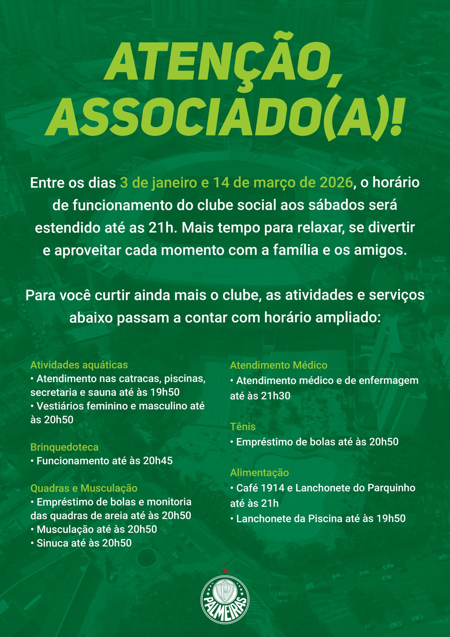 Horários estendidos